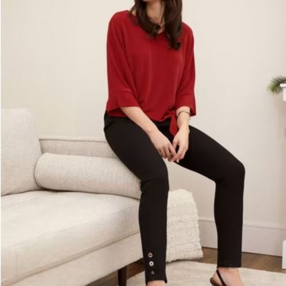 LAURA:  Tie Detail 3/4 Sleeve Top - red - Picture 2 of 8